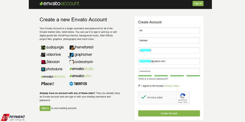 ثبت نام در انواتو و codecanyon